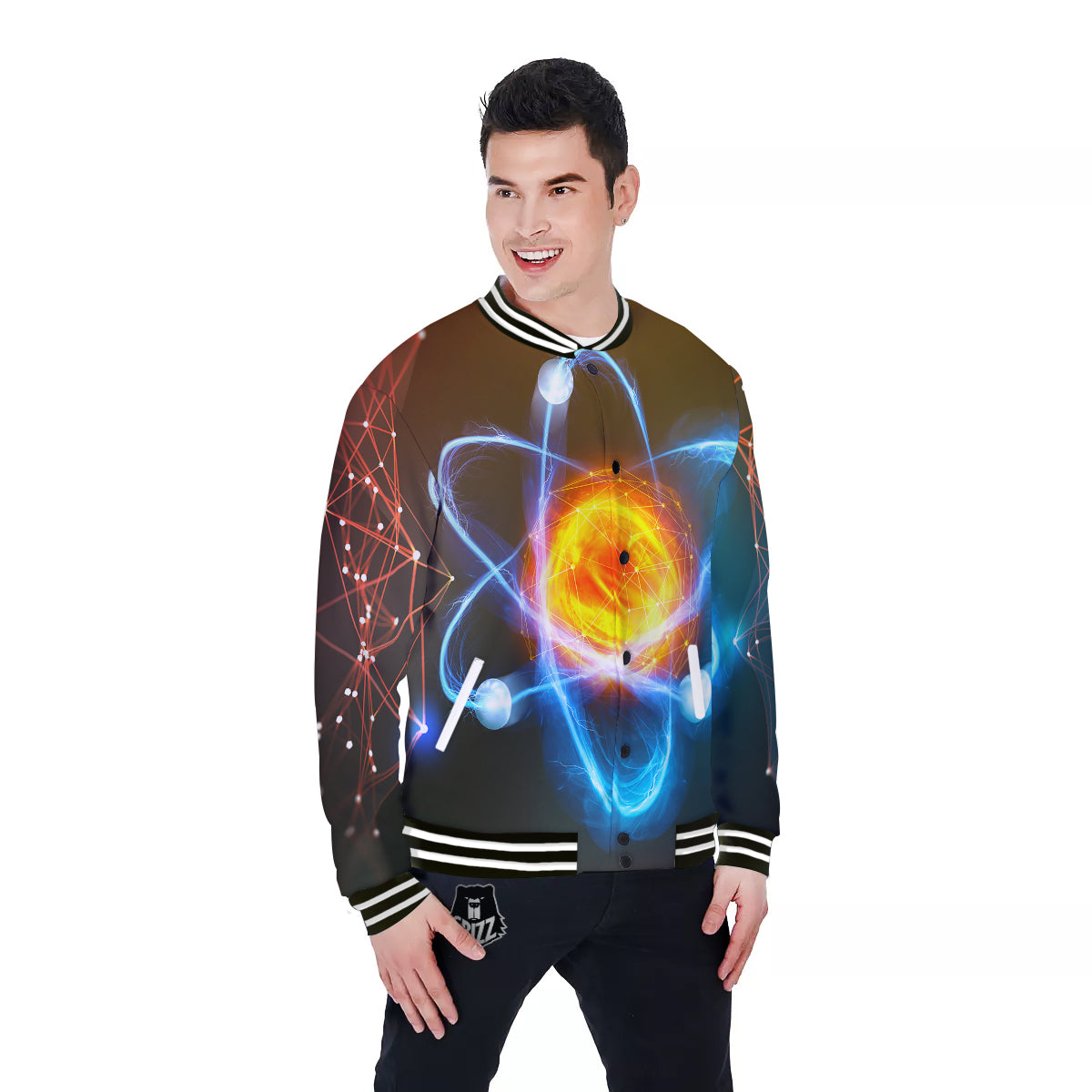 Atomic Structure Print Baseball Jacket-grizzshop