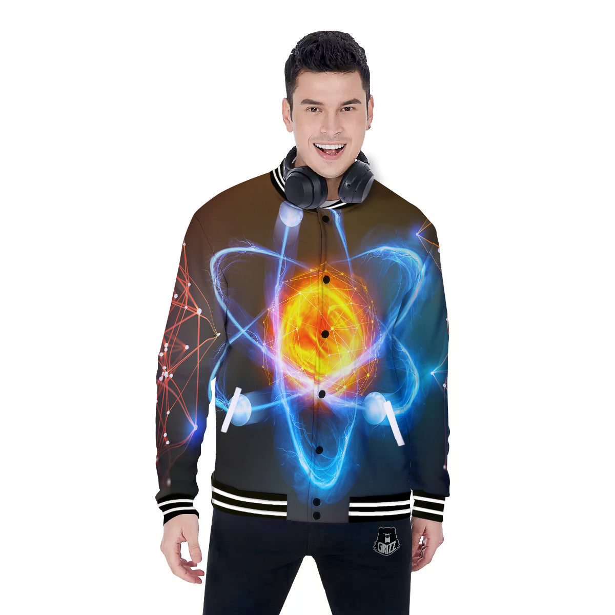 Atomic Structure Print Baseball Jacket-grizzshop