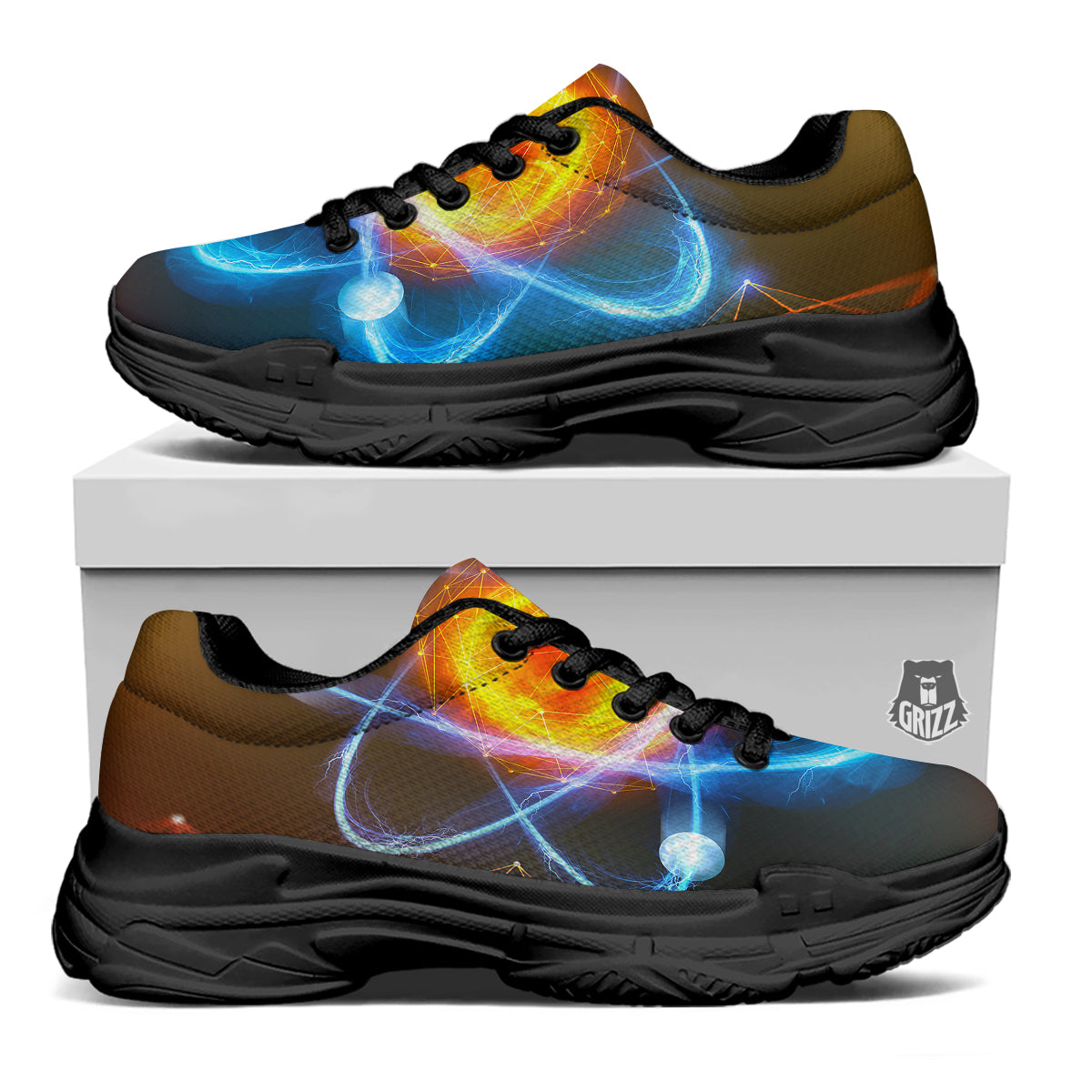 Atomic Structure Print Black Chunky Shoes-grizzshop