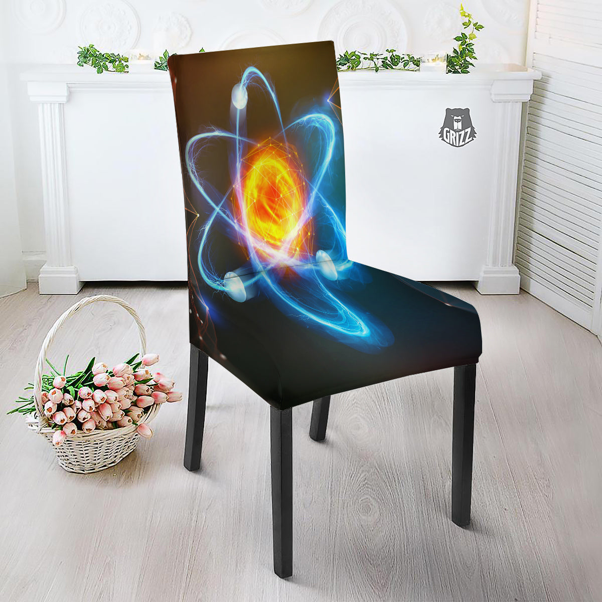 Atomic Structure Print Dining Chair Slipcover-grizzshop