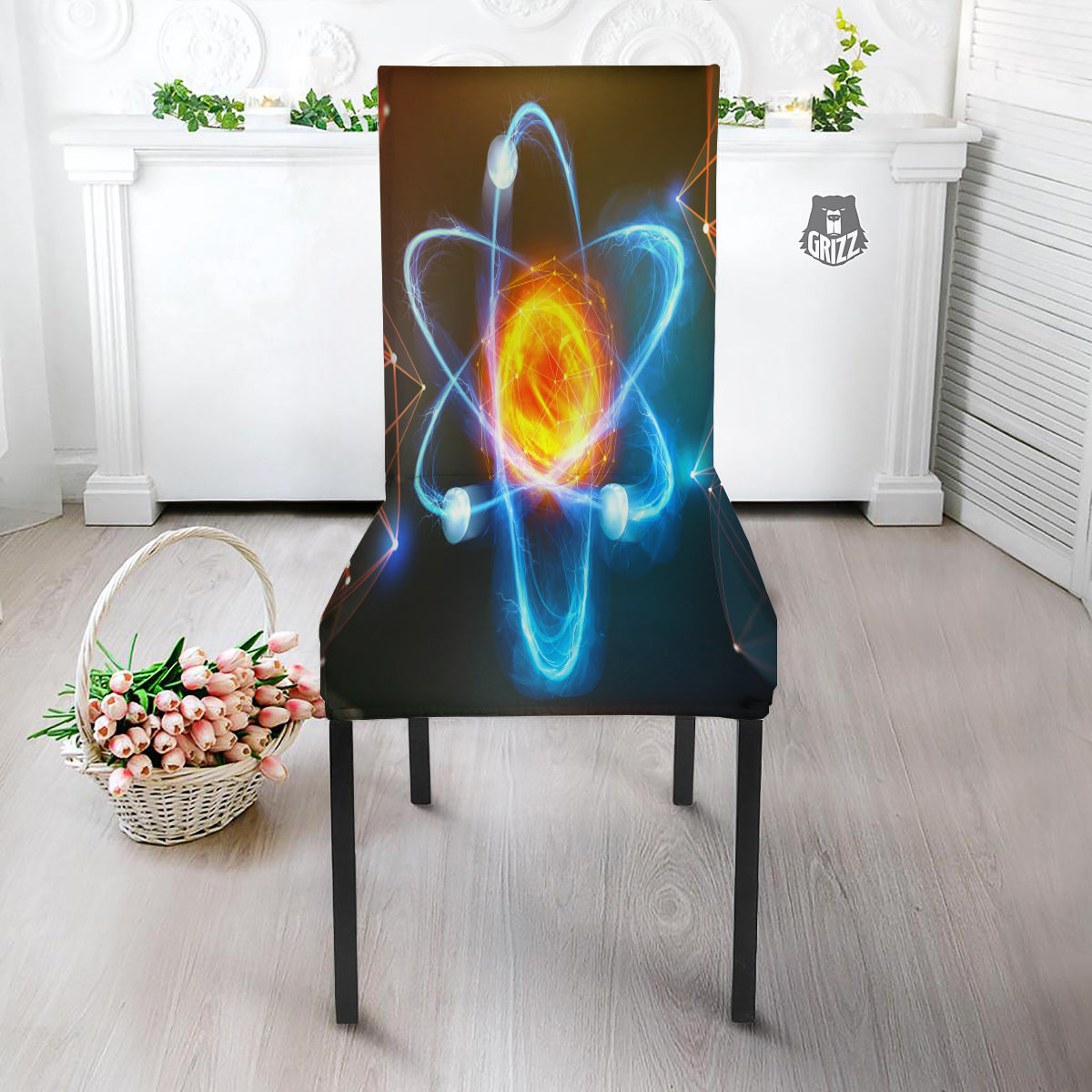Atomic Structure Print Dining Chair Slipcover-grizzshop