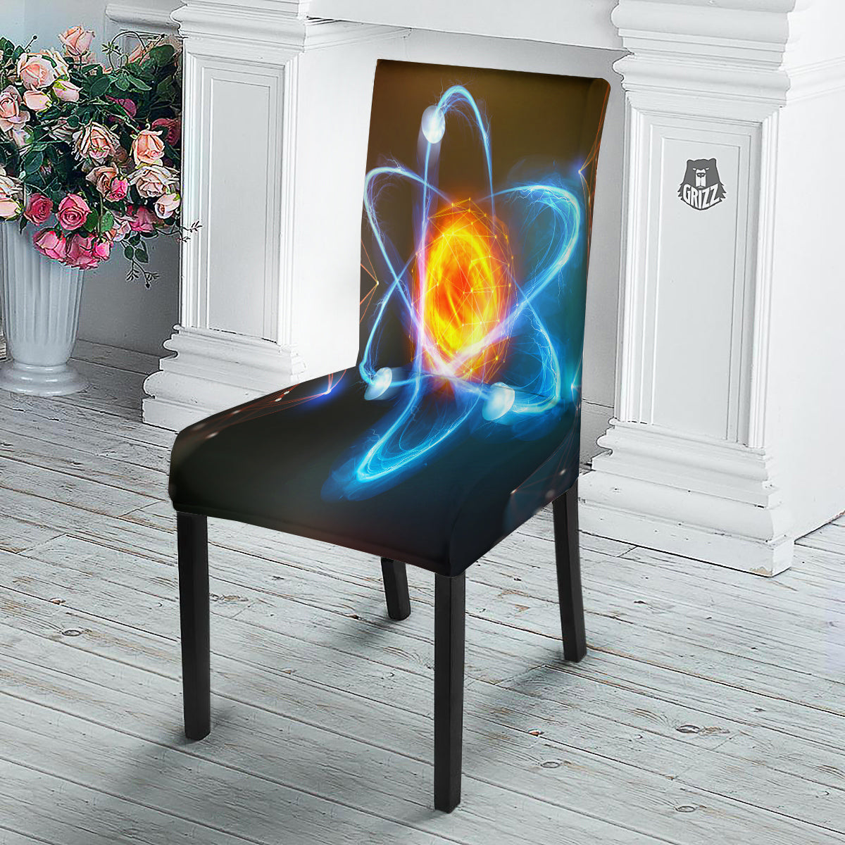 Atomic Structure Print Dining Chair Slipcover-grizzshop