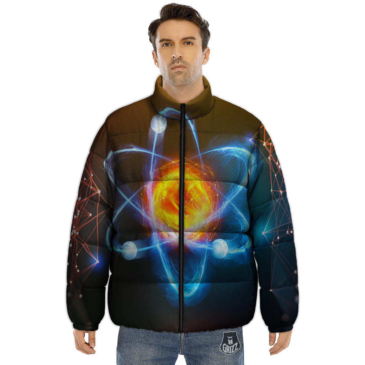 Atomic Structure Print Puffer Jacket-grizzshop