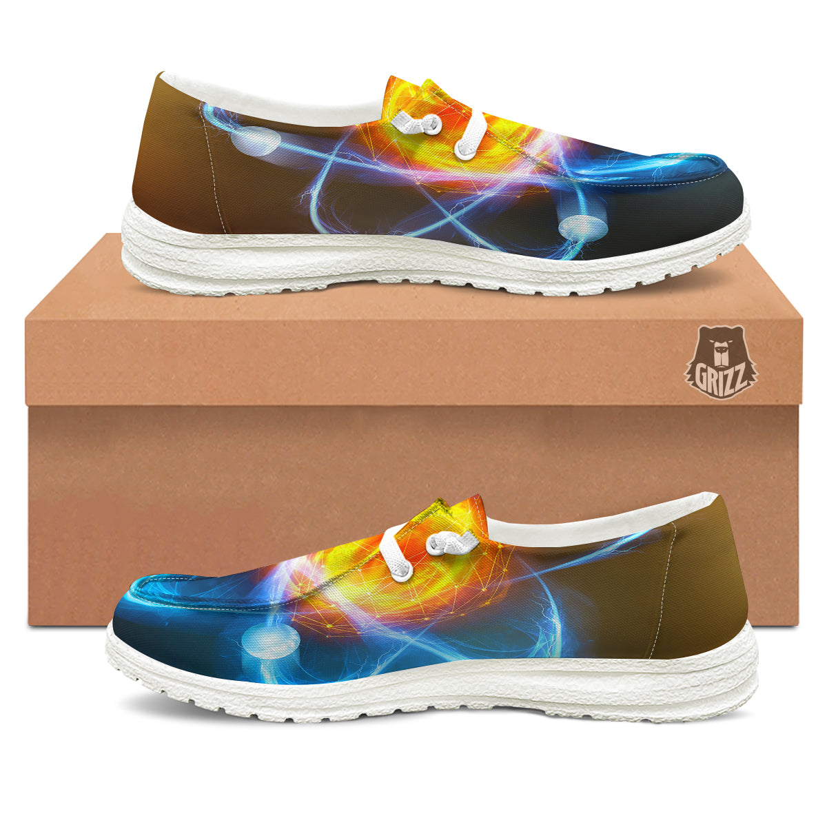 Atomic Structure Print White Loafers-grizzshop
