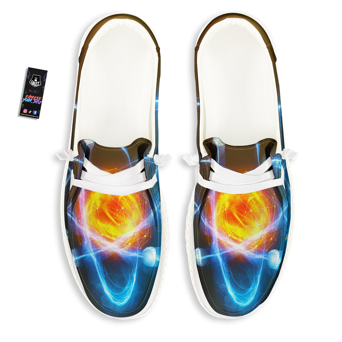 Atomic Structure Print White Loafers-grizzshop