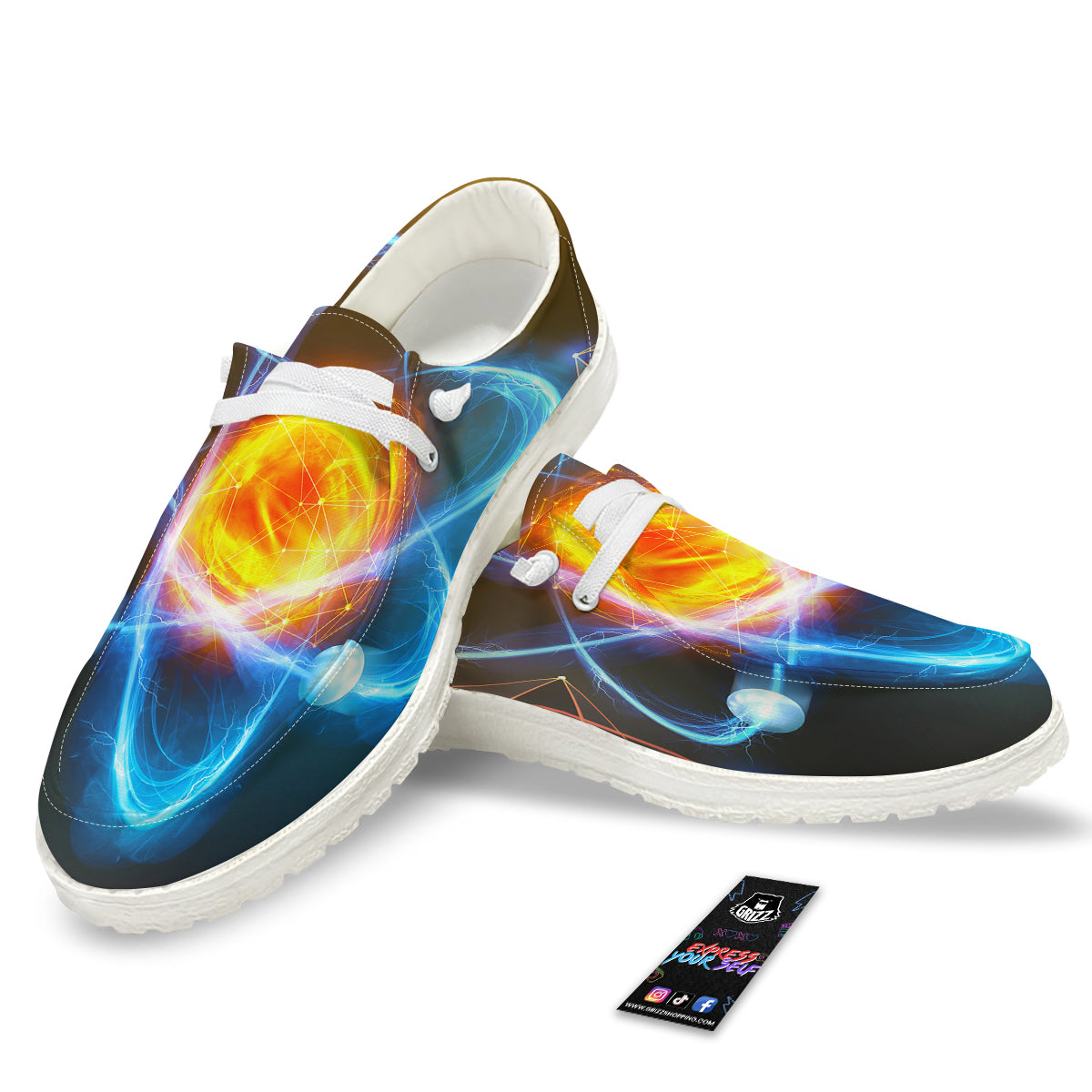 Atomic Structure Print White Loafers-grizzshop