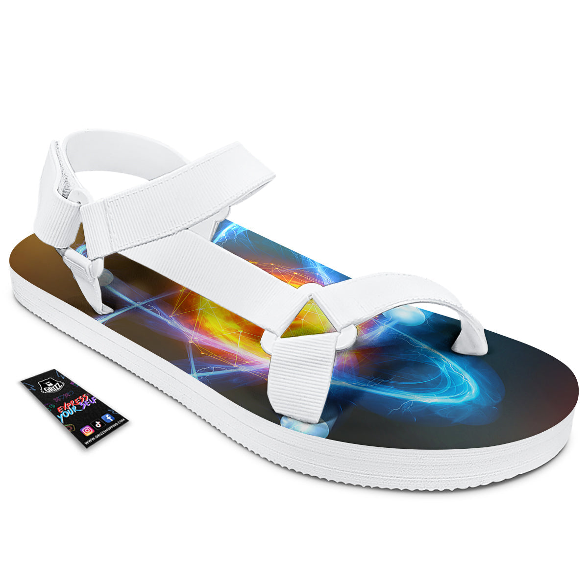Atomic Structure Print White Open Toe Sandals-grizzshop