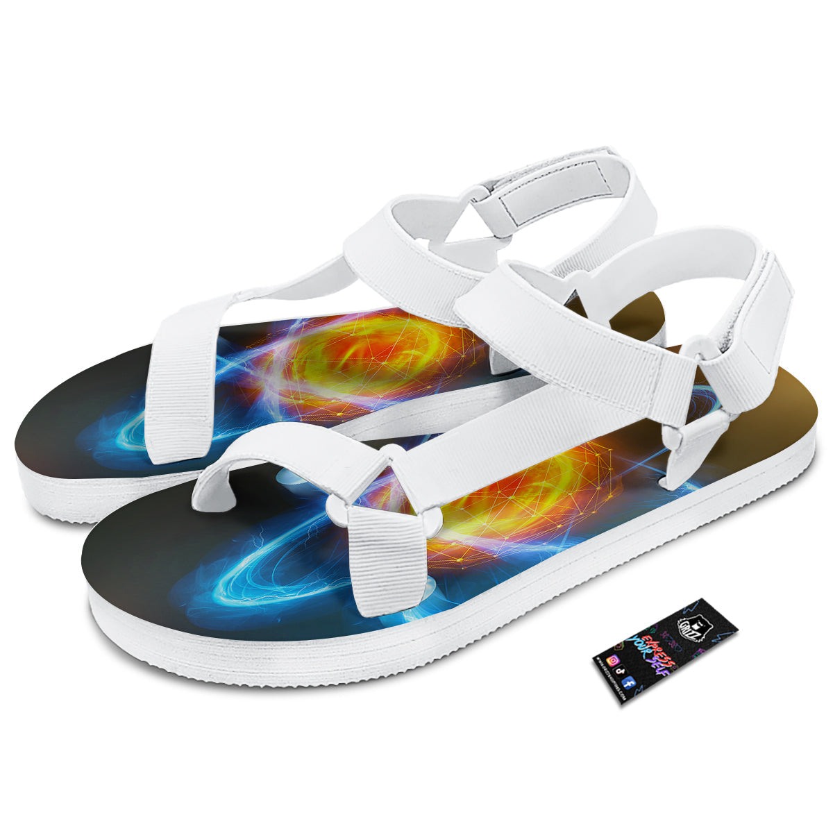 Atomic Structure Print White Open Toe Sandals-grizzshop