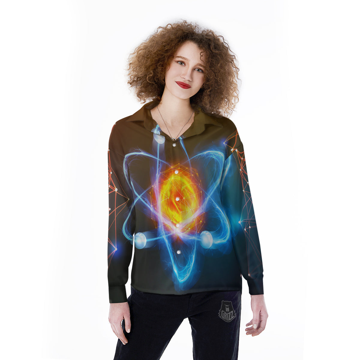 Atomic Structure Print Women's Long Sleeve Shirts-grizzshop