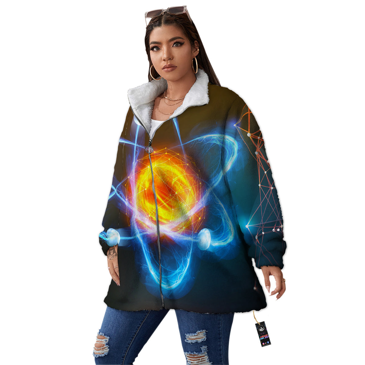 Atomic Structure Print Women's Sherpa Jacket-grizzshop