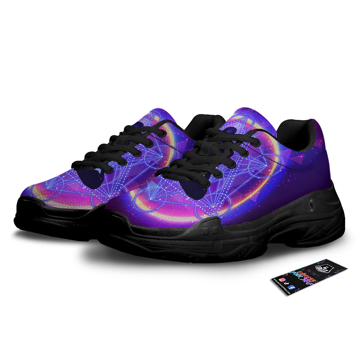 Aura Chakras Colorful Print Black Chunky Shoes-grizzshop