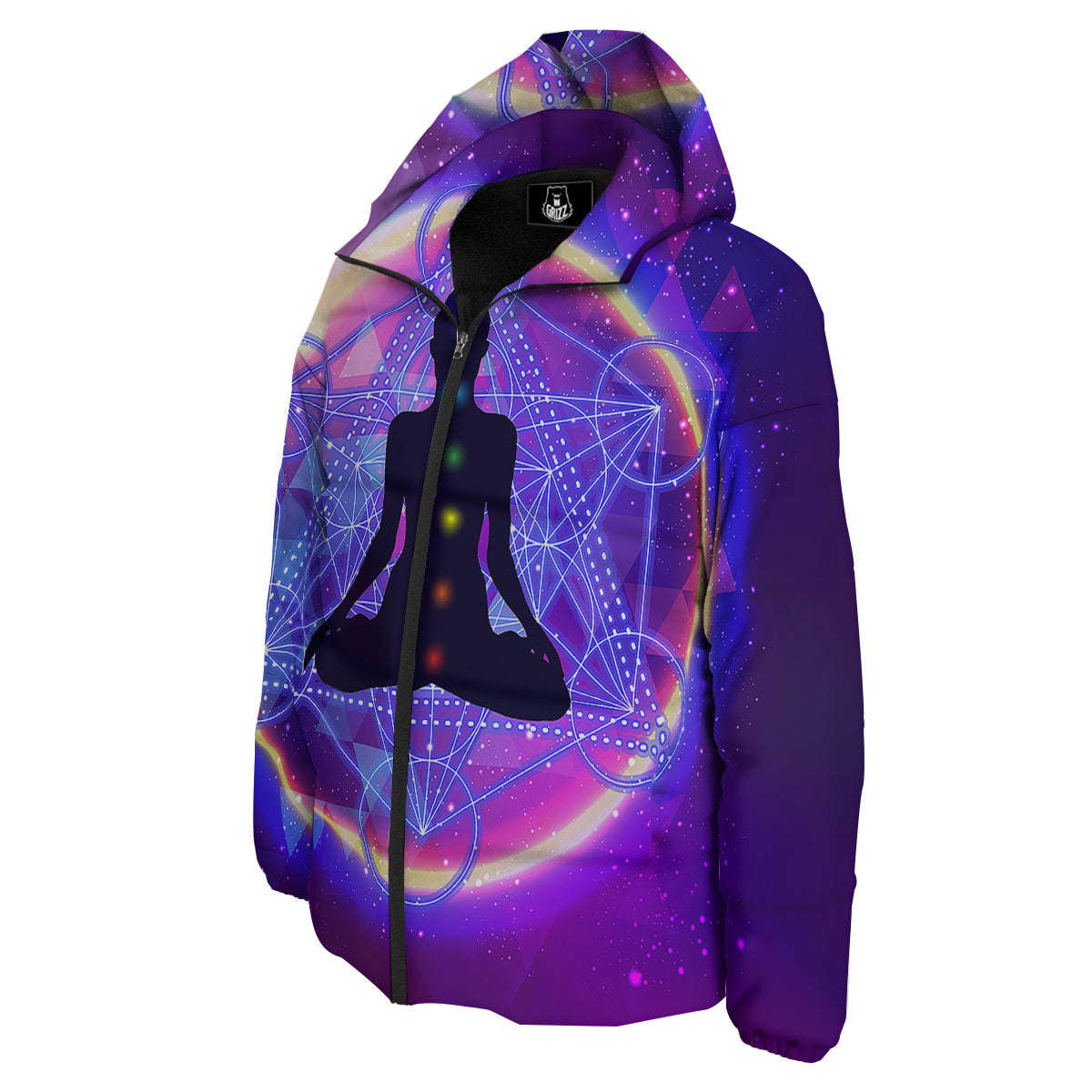 Aura Chakras Colorful Print Down Jacket-grizzshop