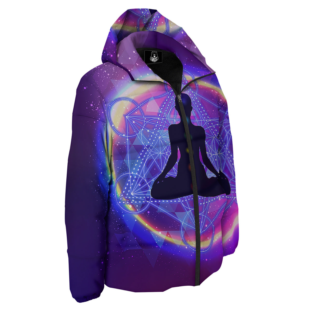 Aura Chakras Colorful Print Down Jacket-grizzshop