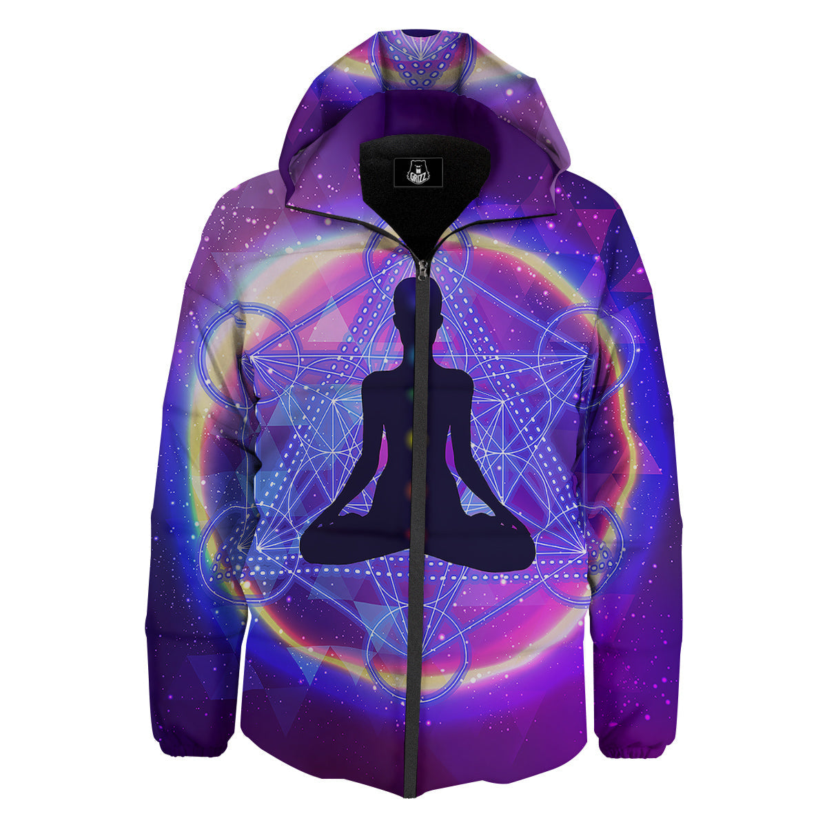 Aura Chakras Colorful Print Down Jacket-grizzshop