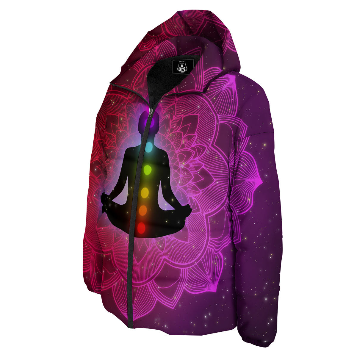 Aura Mandala Chakras Print Down Jacket-grizzshop
