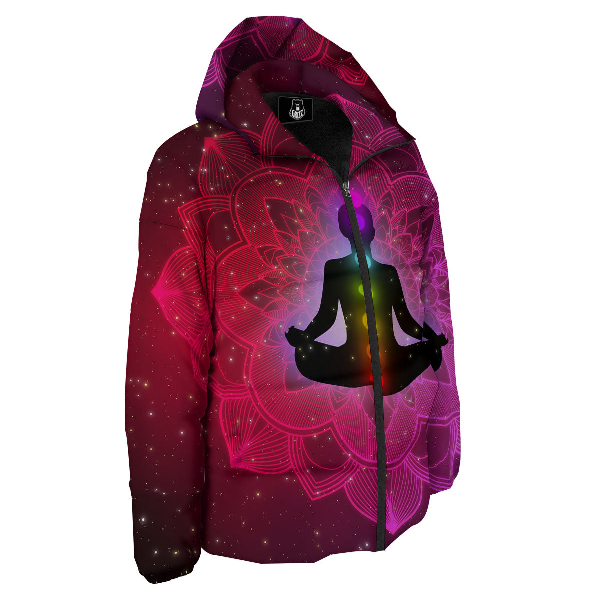 Aura Mandala Chakras Print Down Jacket-grizzshop