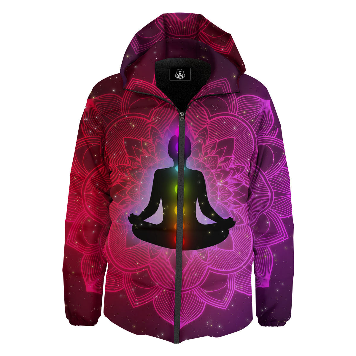 Aura Mandala Chakras Print Down Jacket-grizzshop