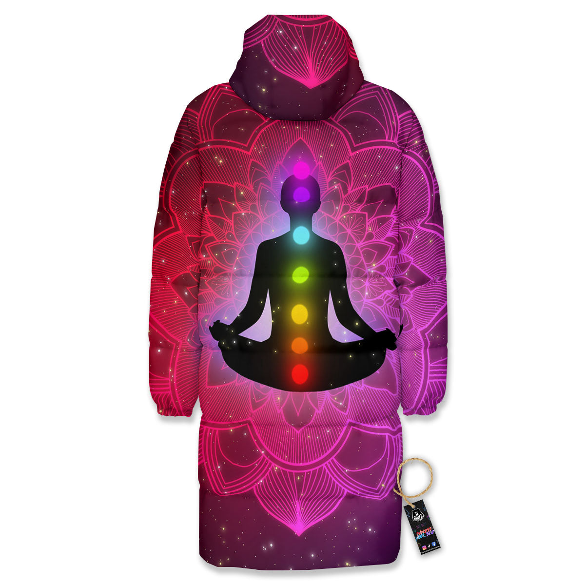 Aura Mandala Chakras Print Long Down Jacket-grizzshop