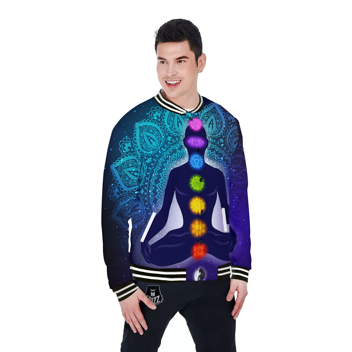Aura Nine Chakras Print Baseball Jacket-grizzshop