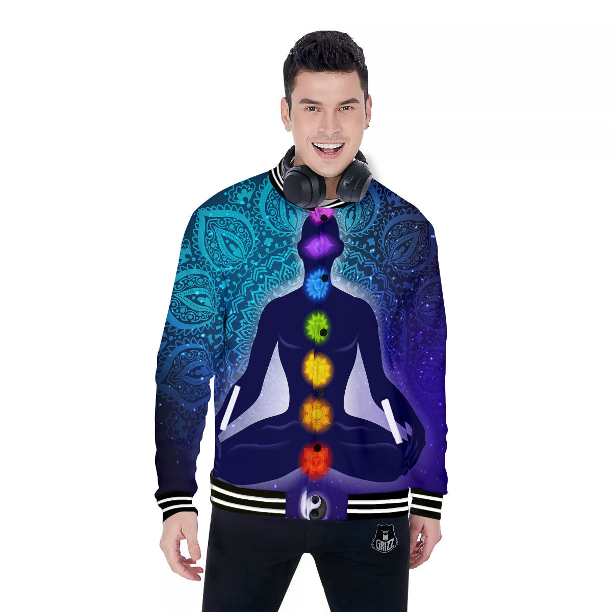 Aura Nine Chakras Print Baseball Jacket-grizzshop