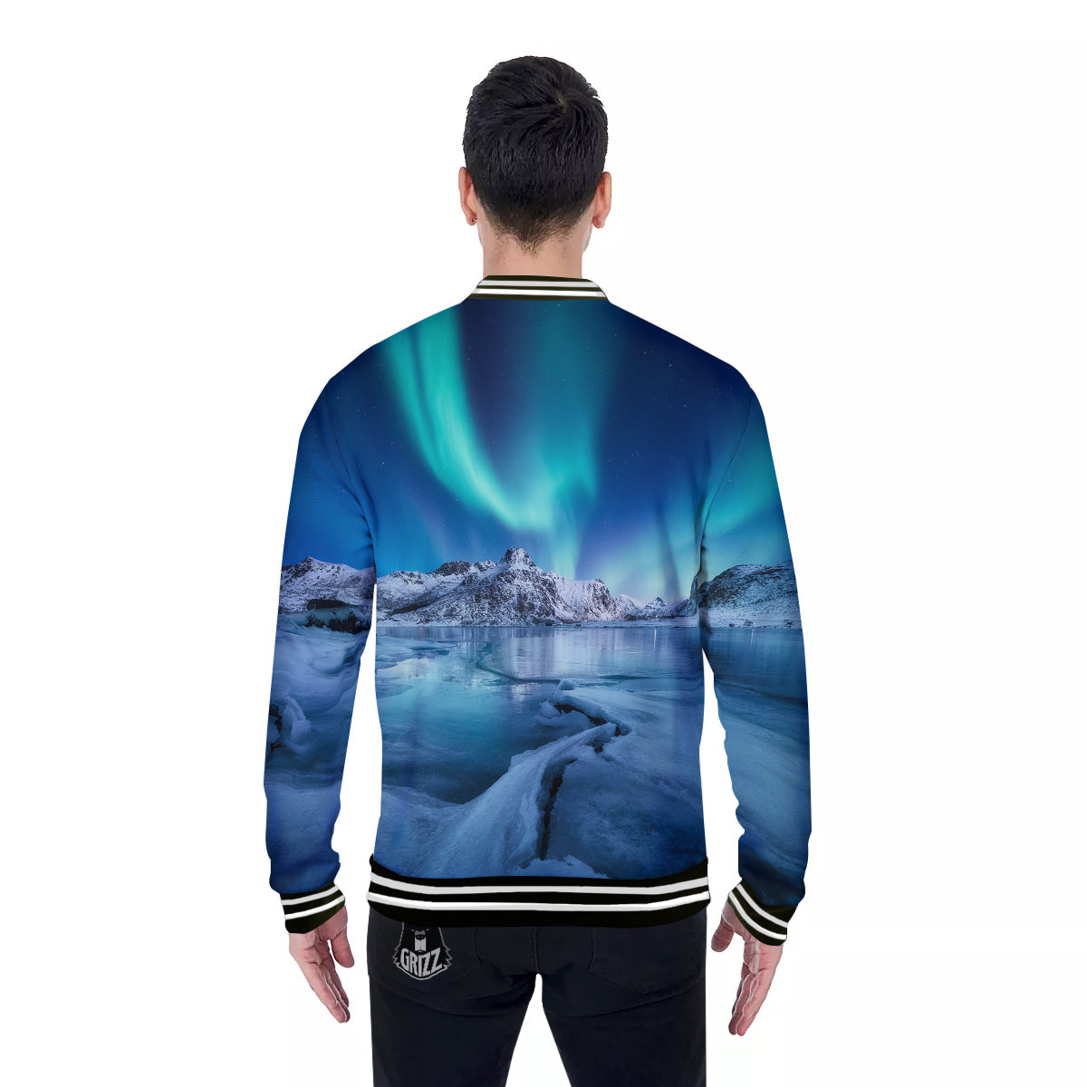Aurora Borealis Blue Print Baseball Jacket-grizzshop
