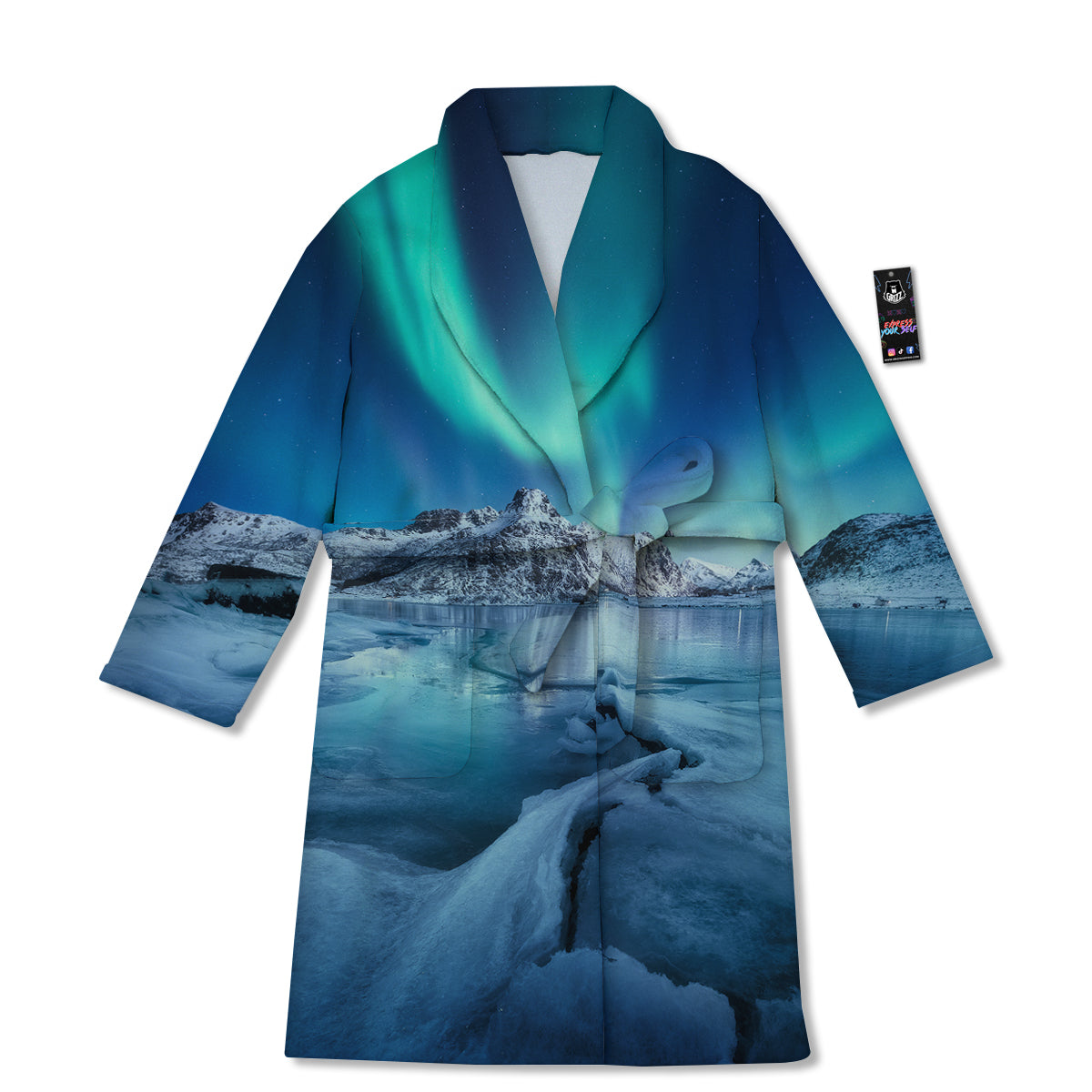 Aurora Borealis Blue Print Bathrobe-grizzshop