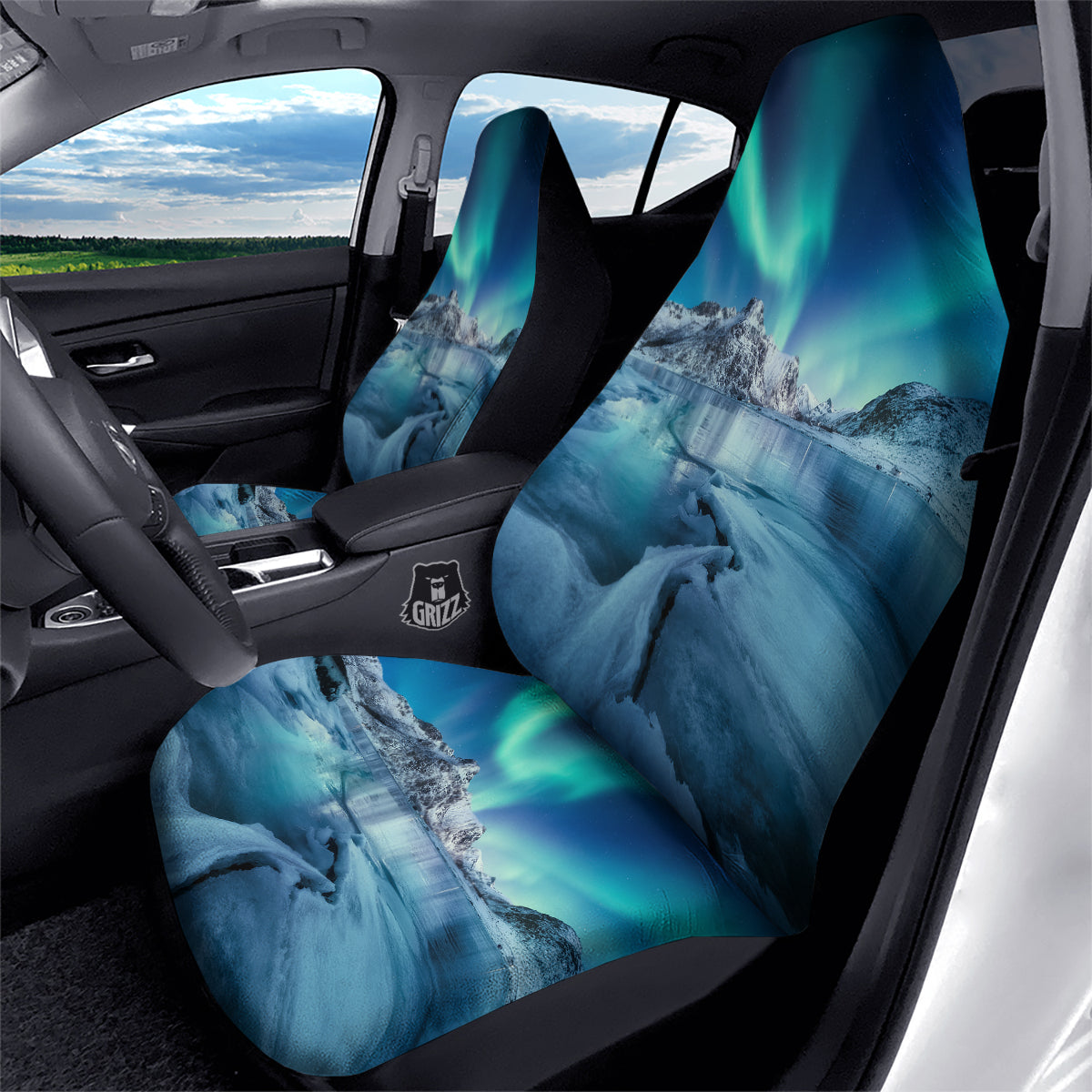 Aurora Borealis Blue Print Car Seat Covers-grizzshop