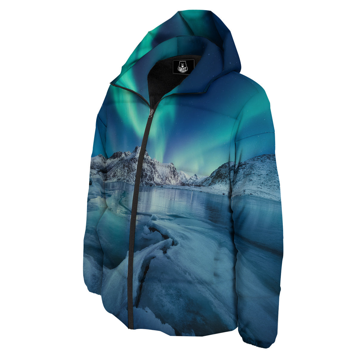 Aurora Borealis Blue Print Down Jacket-grizzshop