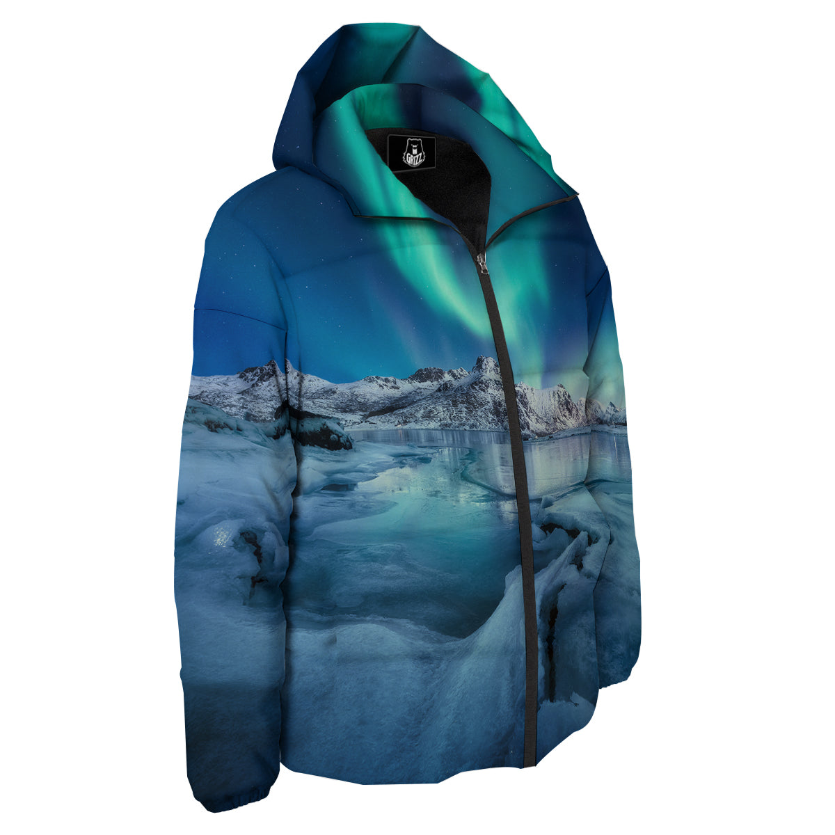 Aurora Borealis Blue Print Down Jacket-grizzshop