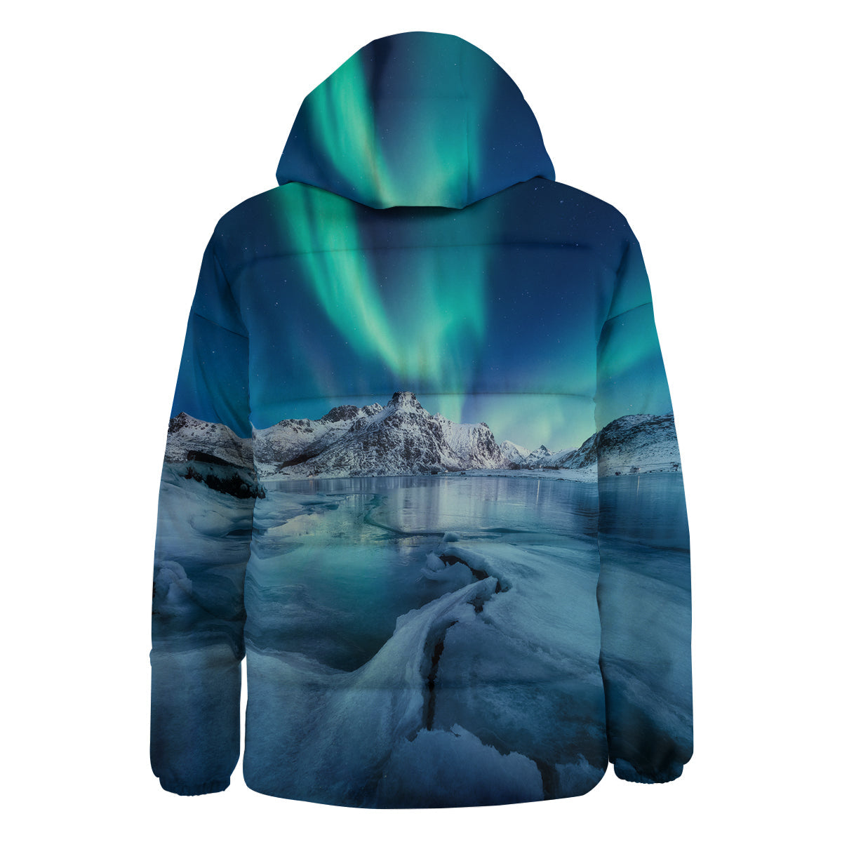 Aurora Borealis Blue Print Down Jacket-grizzshop