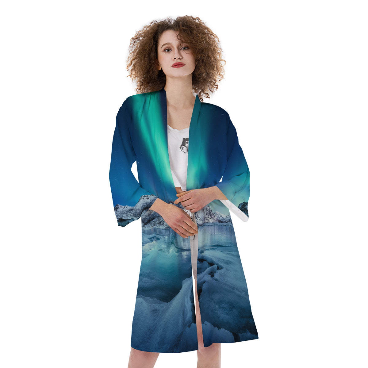 Aurora Borealis Blue Print Kimono-grizzshop