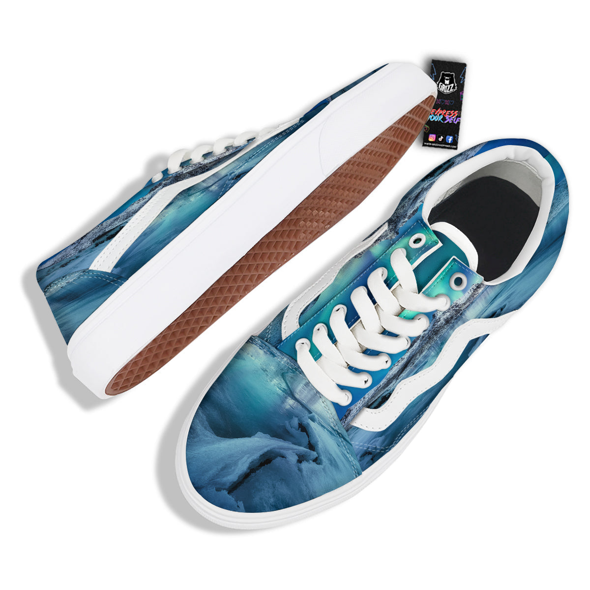 Aurora Borealis Blue Print Skate Shoes-grizzshop