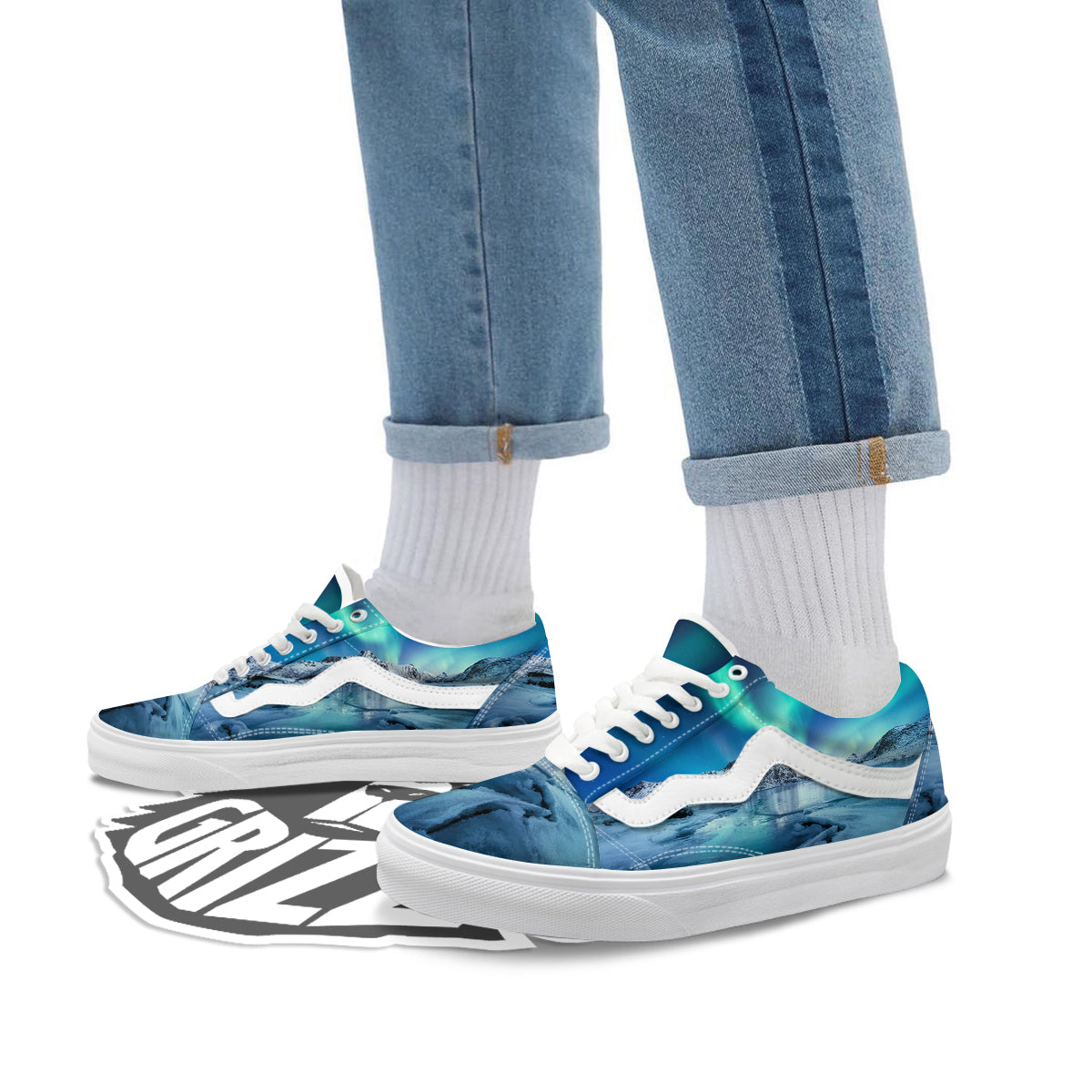 Aurora Borealis Blue Print Skate Shoes-grizzshop