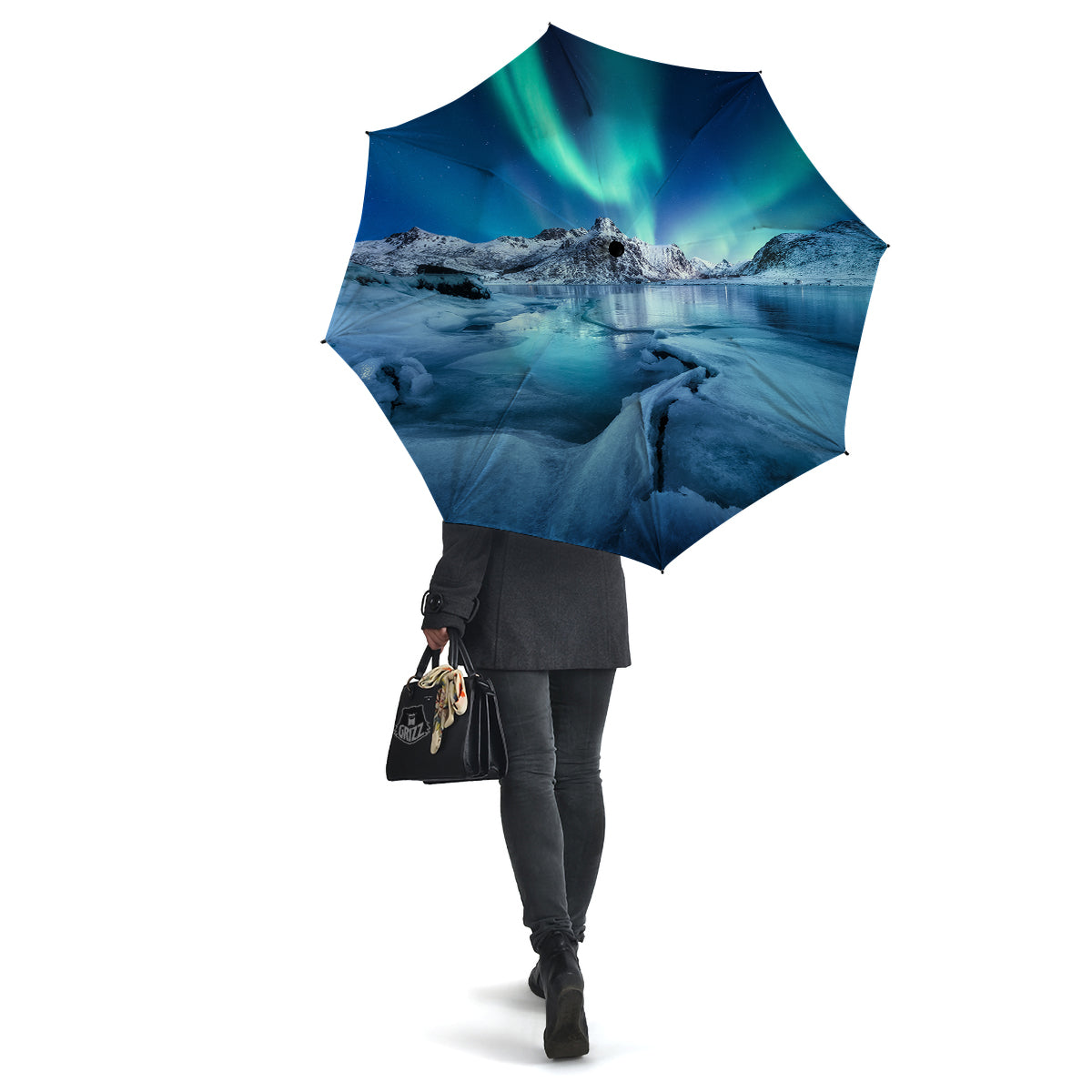 Aurora Borealis Blue Print Umbrella-grizzshop