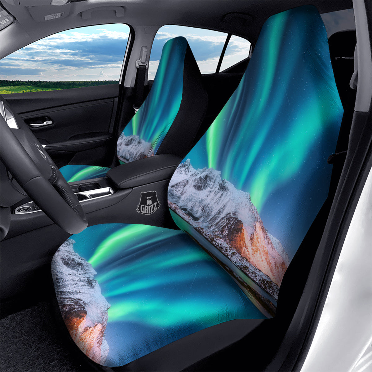 Aurora Green Northern Lights Print Car Seat Covers-grizzshop