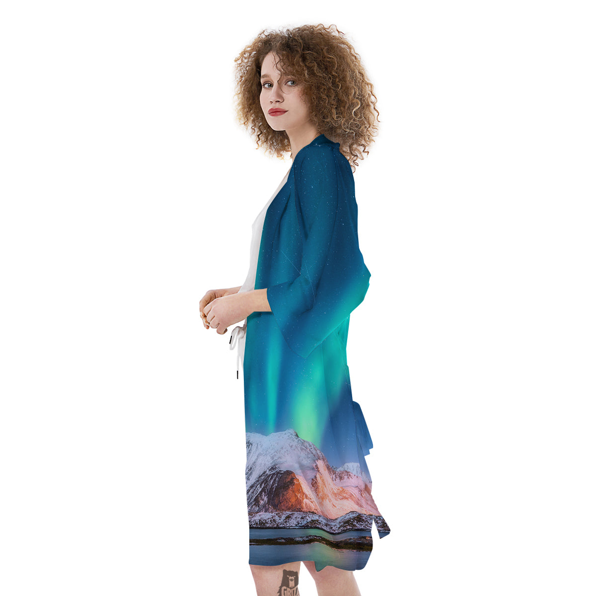 Aurora Green Northern Lights Print Kimono-grizzshop