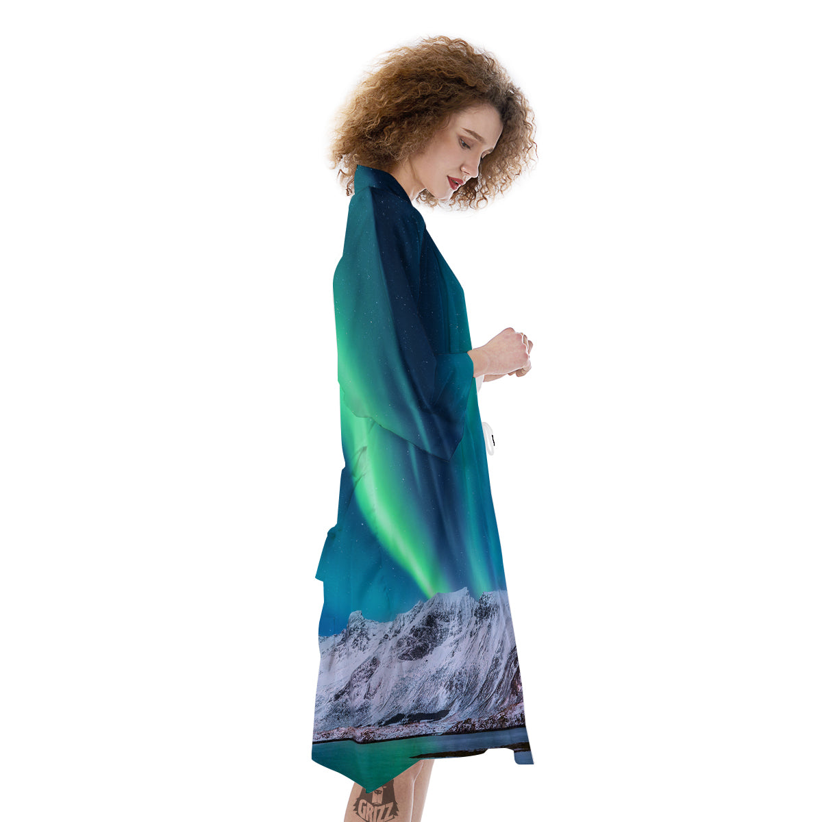 Aurora Green Northern Lights Print Kimono-grizzshop
