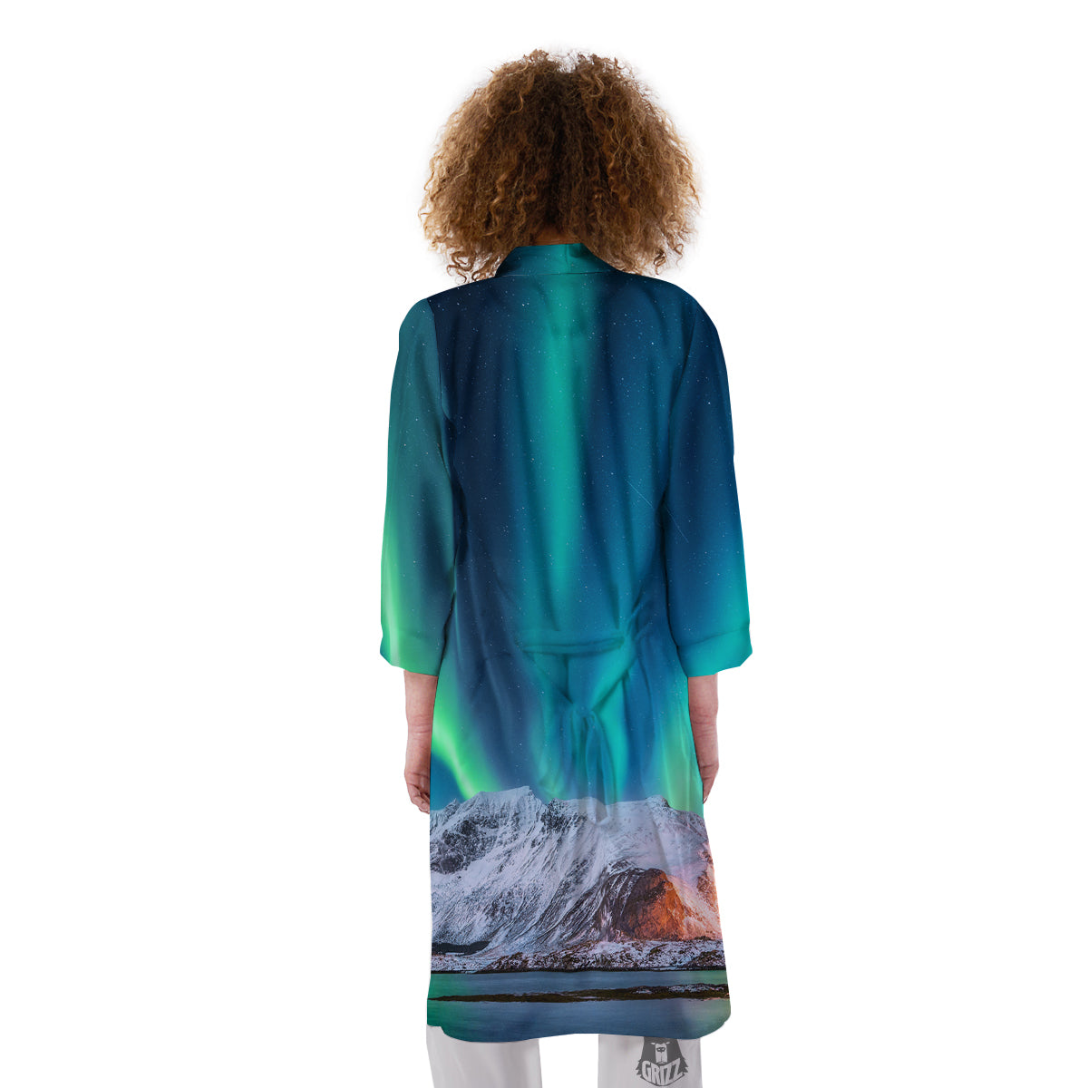 Aurora Green Northern Lights Print Kimono-grizzshop