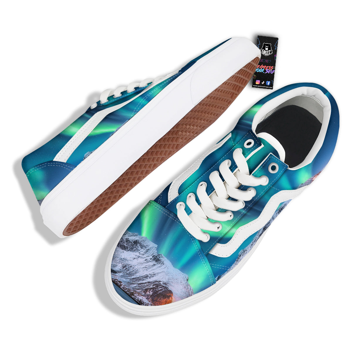 Aurora Green Northern Lights Print Skate Shoes-grizzshop