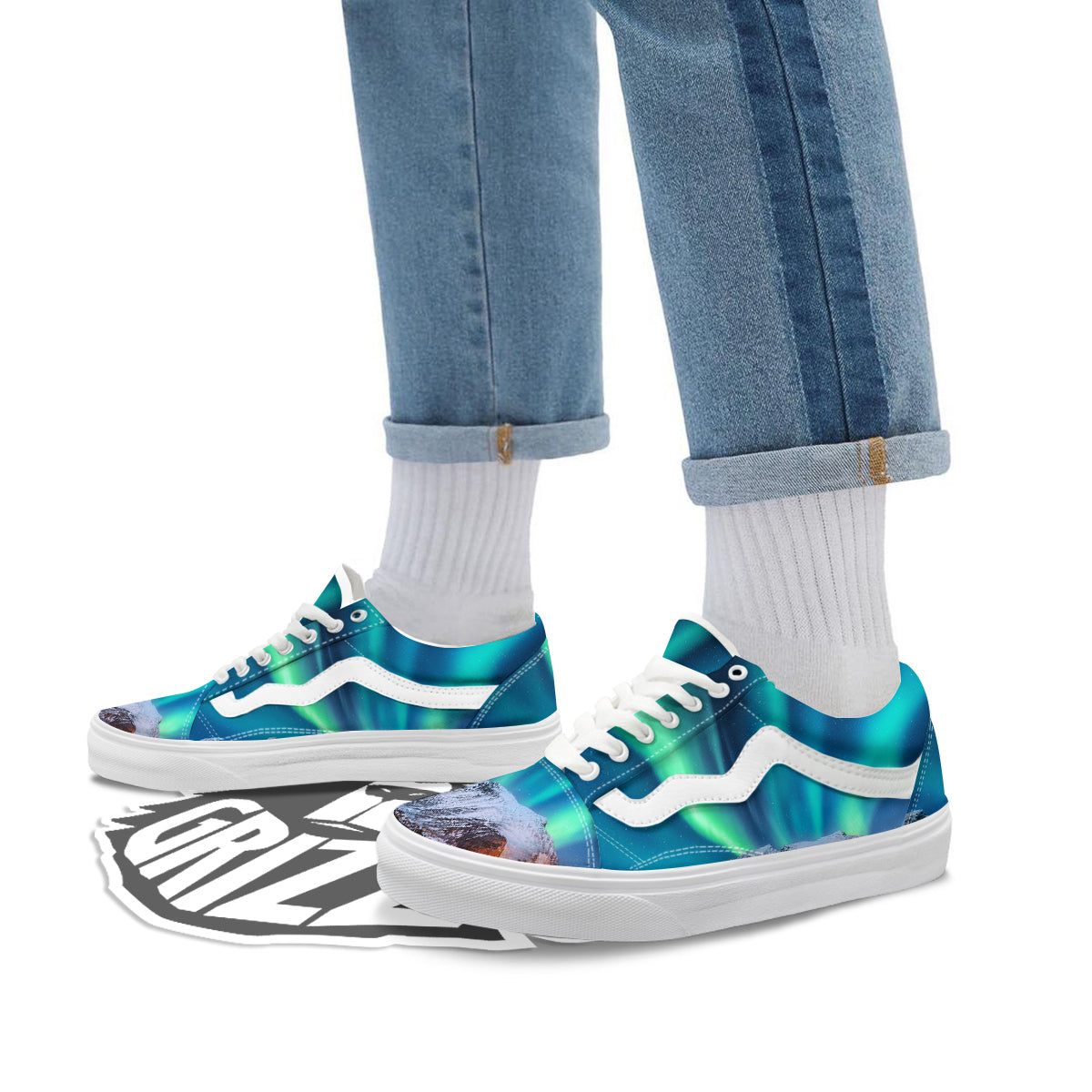 Aurora Green Northern Lights Print Skate Shoes-grizzshop