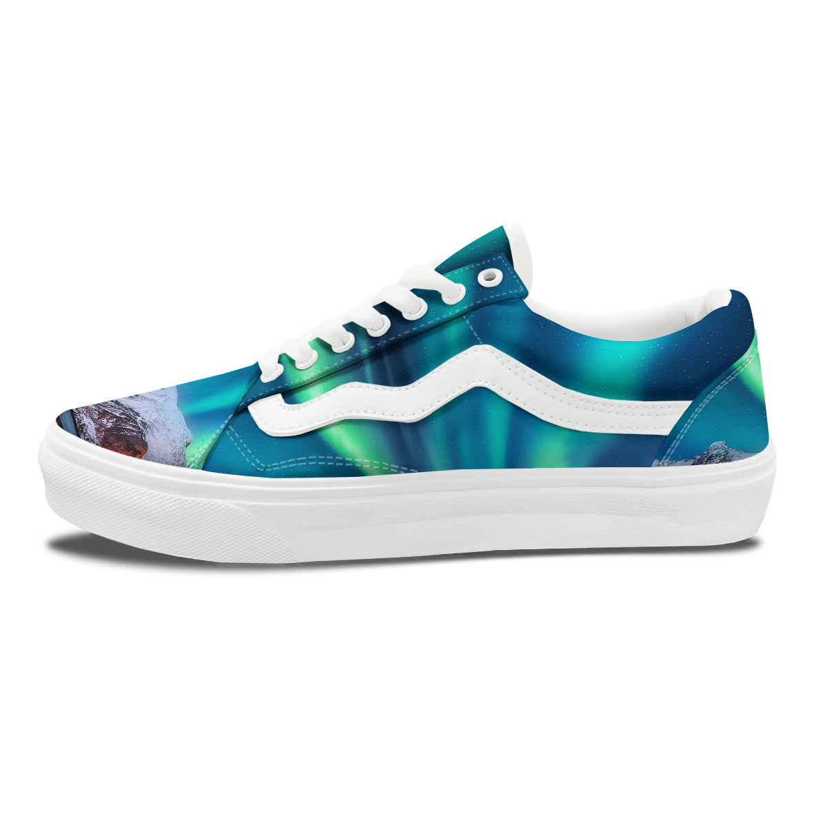 Aurora Green Northern Lights Print Skate Shoes-grizzshop