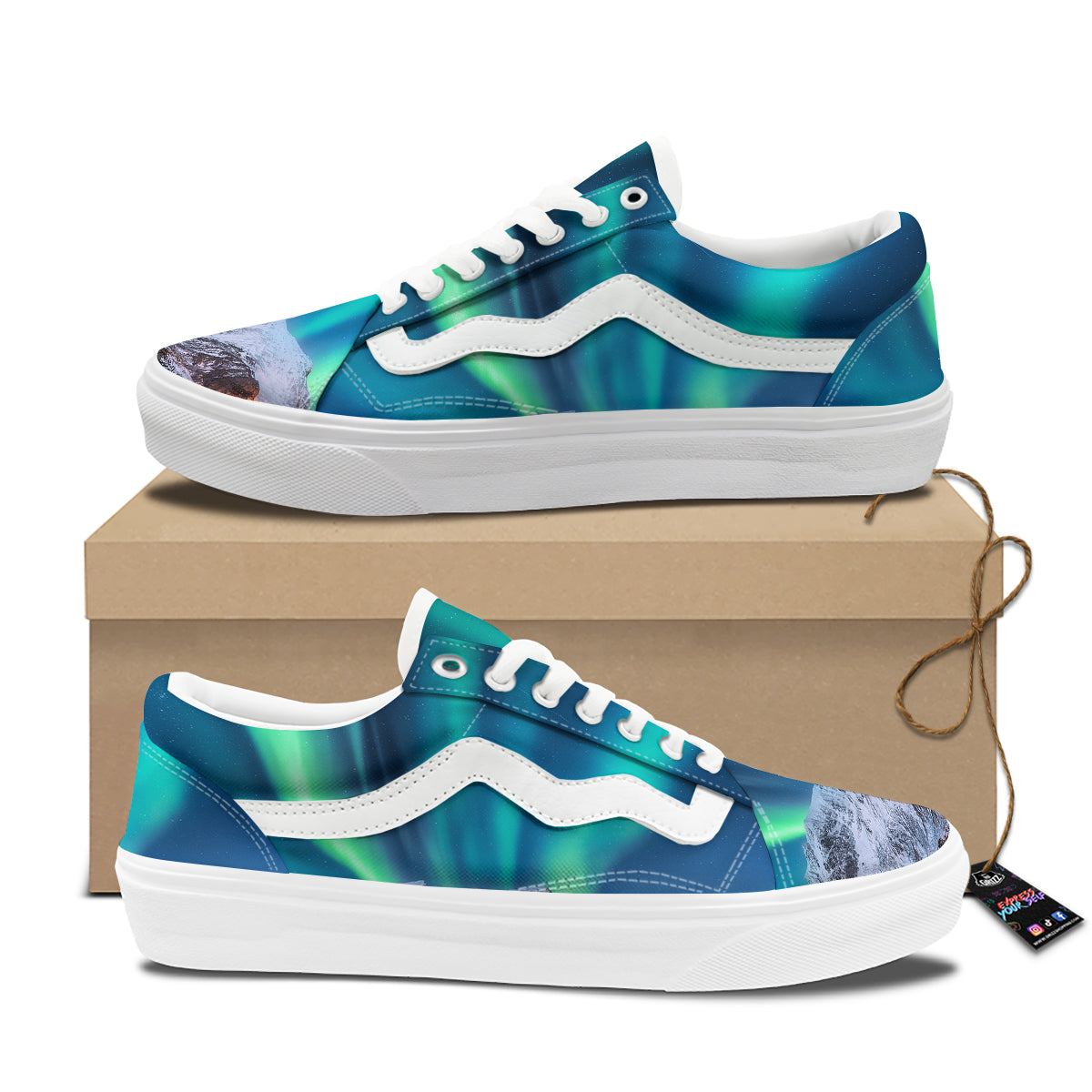 Aurora Green Northern Lights Print Skate Shoes-grizzshop