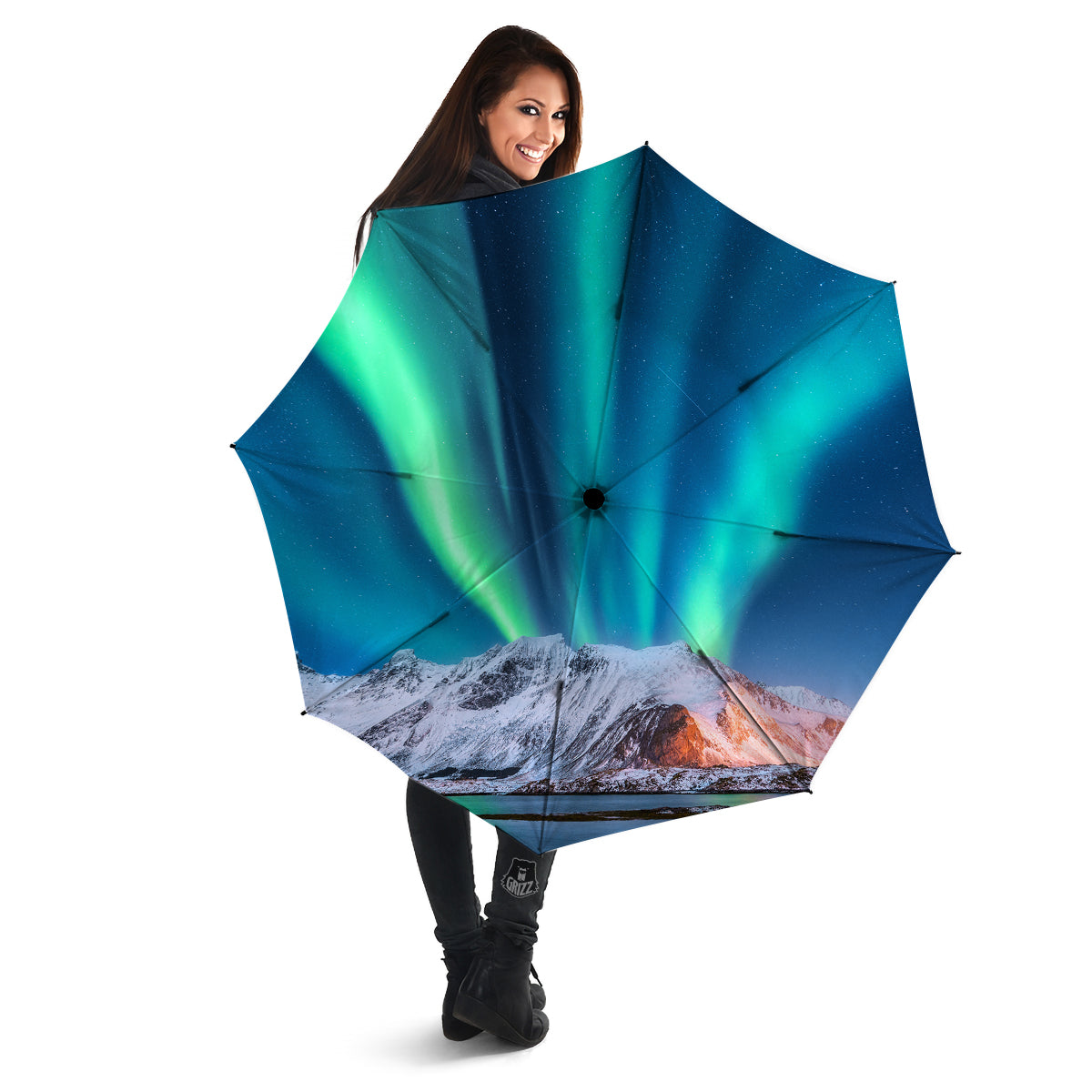 Aurora Green Northern Lights Print Umbrella-grizzshop