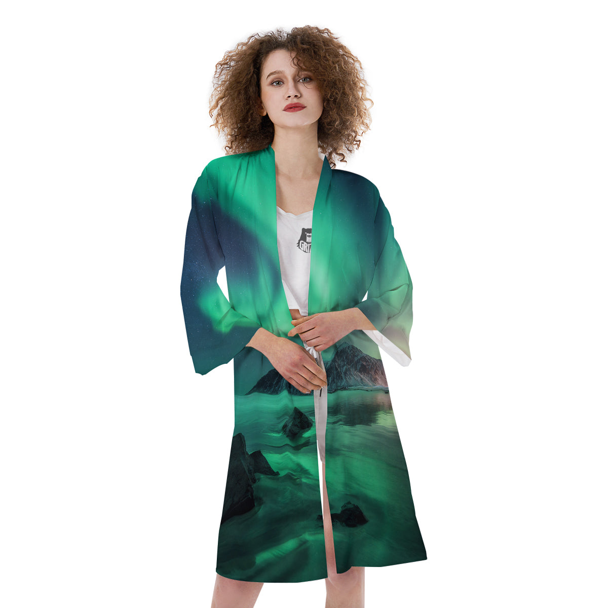 Aurora Northern Lights Print Kimono-grizzshop