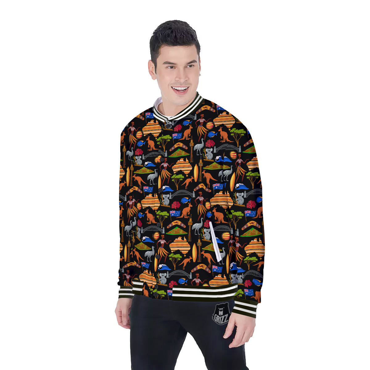 Australia Symbols Print Pattern Baseball Jacket-grizzshop