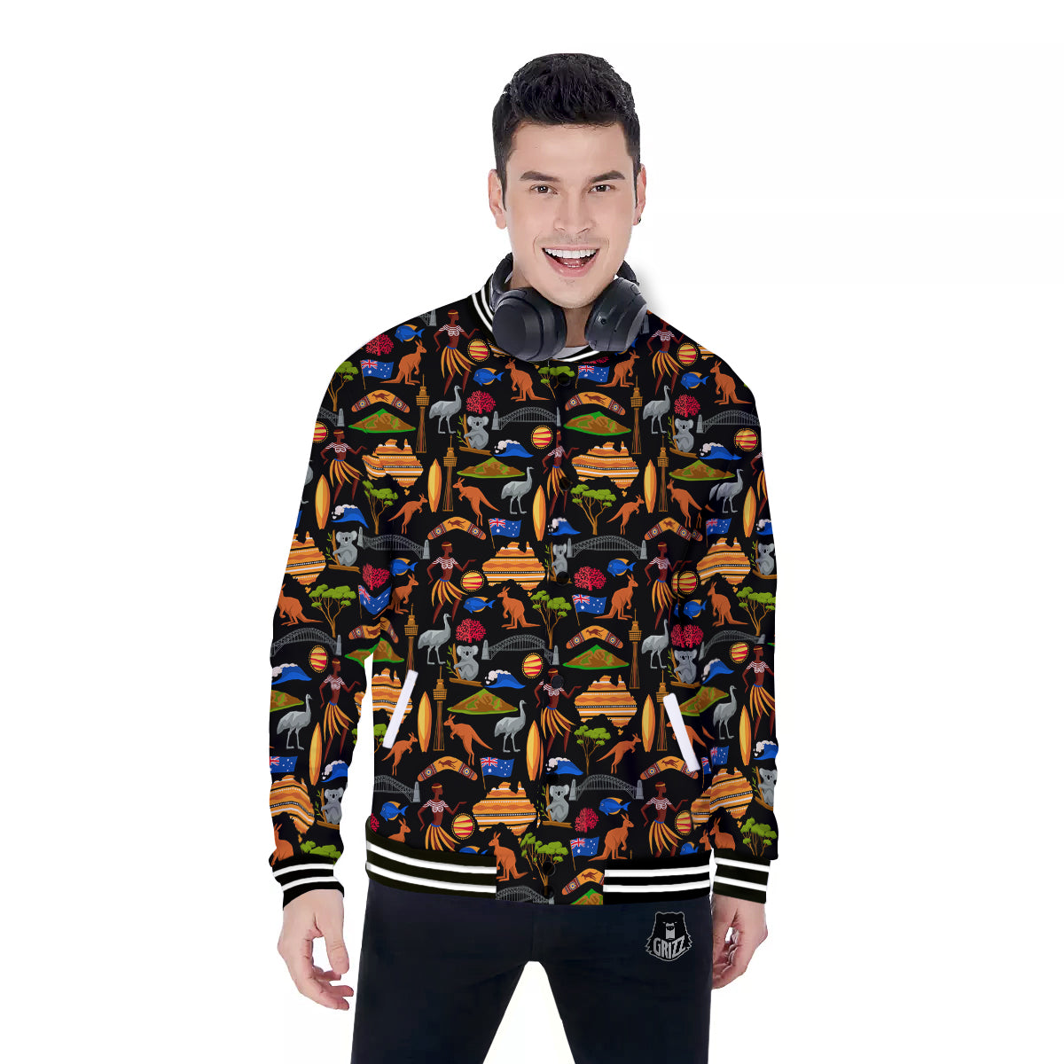 Australia Symbols Print Pattern Baseball Jacket-grizzshop