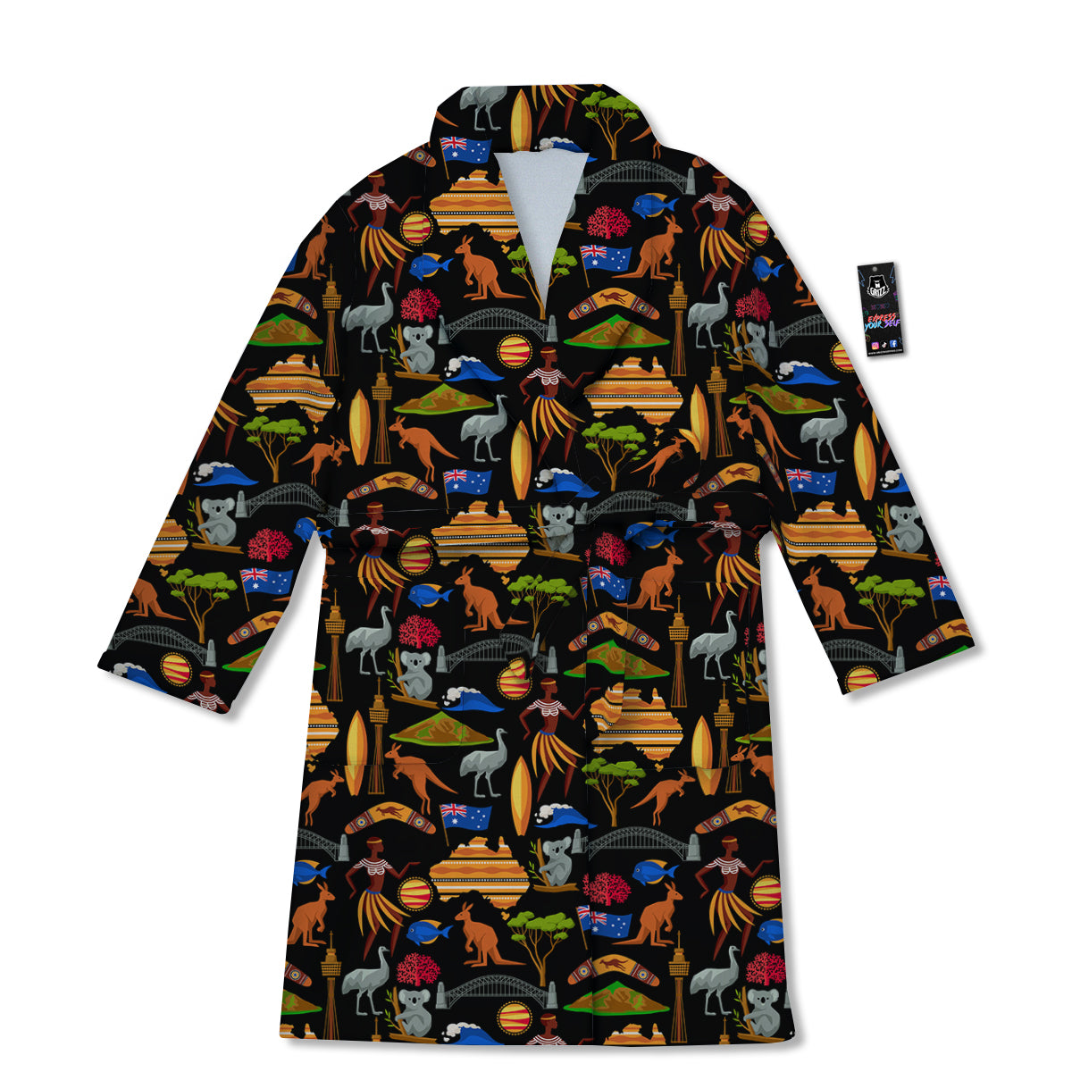 Australia Symbols Print Pattern Bathrobe-grizzshop
