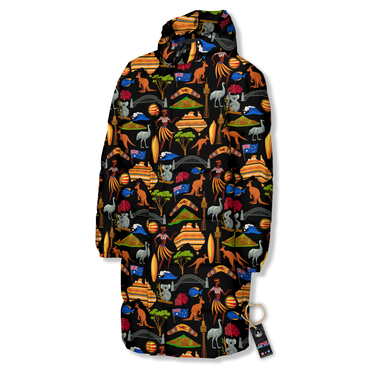 Australia Symbols Print Pattern Long Down Jacket-grizzshop