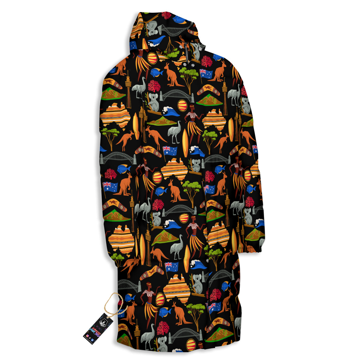 Australia Symbols Print Pattern Long Down Jacket-grizzshop