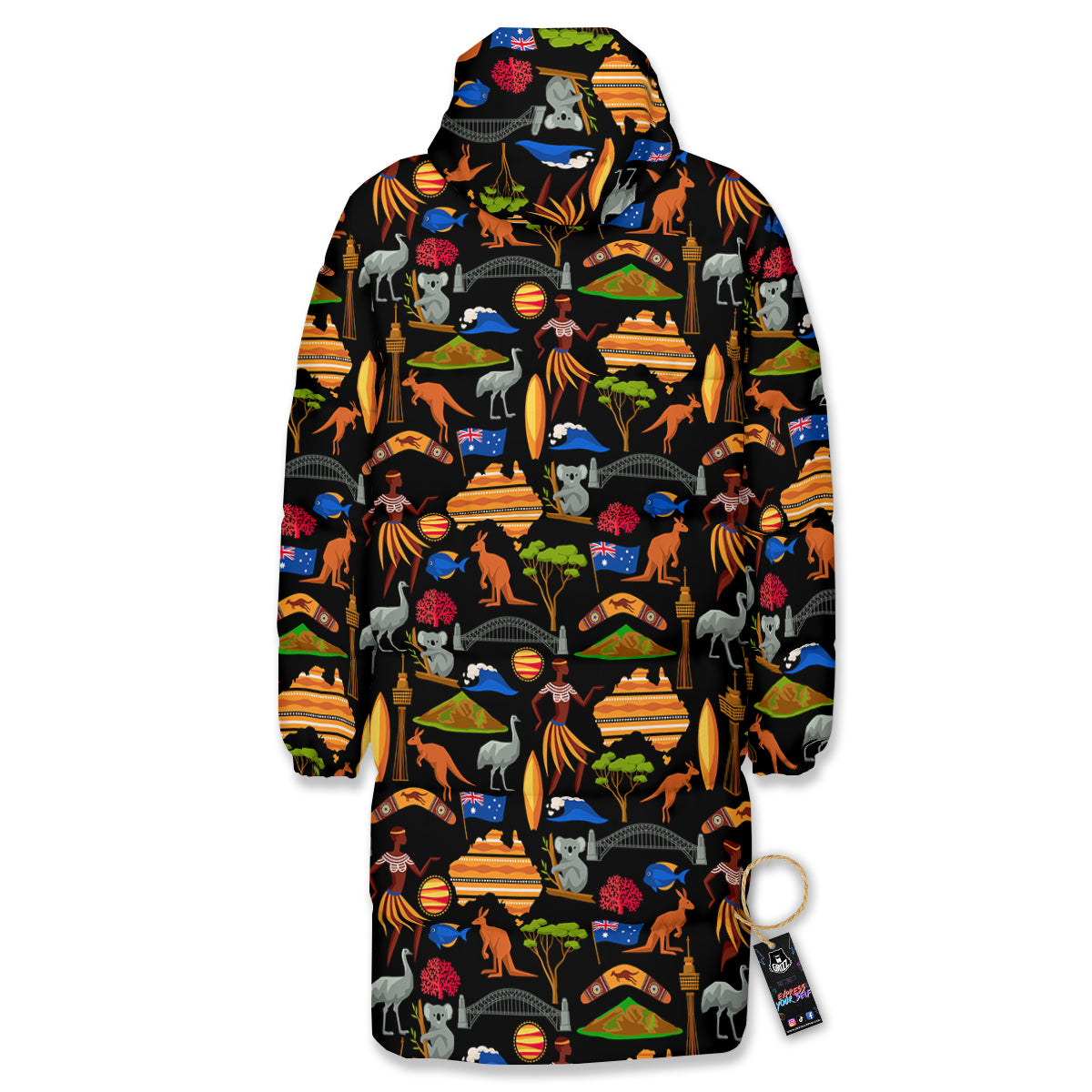 Australia Symbols Print Pattern Long Down Jacket-grizzshop